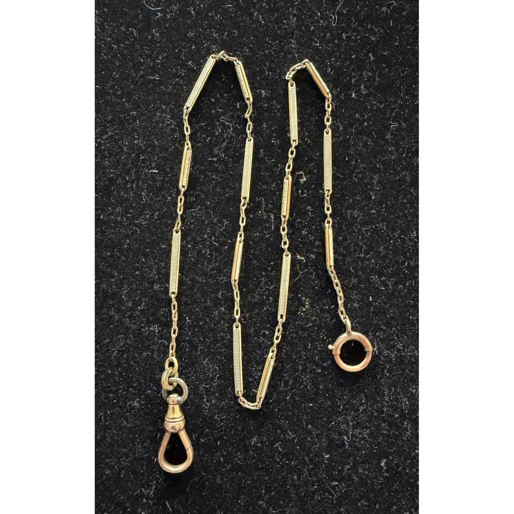 Antique 14K Gold Filled Two Tone 14.5" Fancy Link Pocket Watch Chain Fob